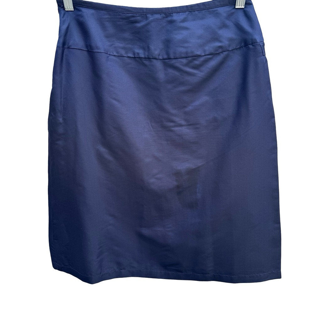 Calvin Klein Vintage Minimalist Silk Blend Knee Length Skirt Navy Made Italy 8